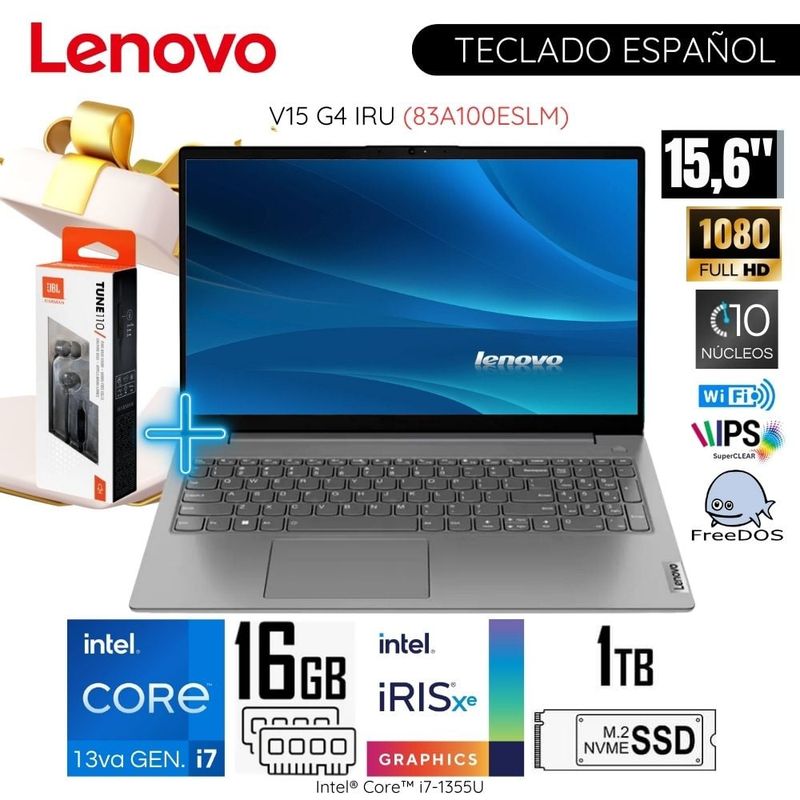 LENOVO - Laptop Lenovo V15 G4 IRU 15.6"   FHD Intel Core i7-1355U 16GB RAM 1TB SSD 83A100ESLM