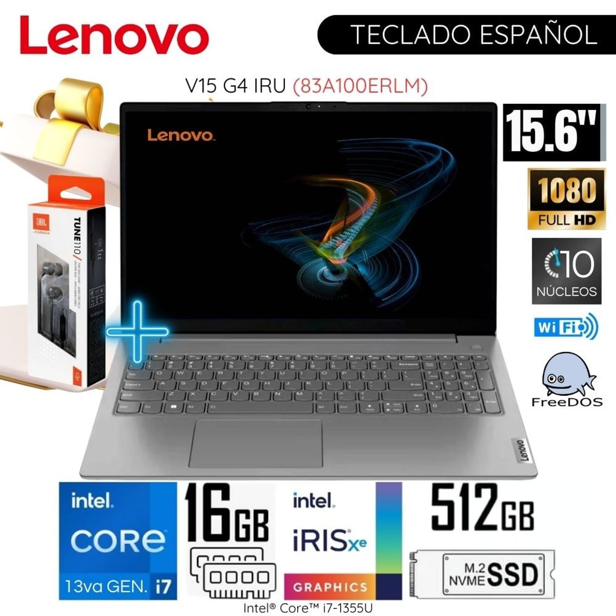 LENOVO - Laptop Lenovo V15 G4 IRU Intel CoreI7-1355U 16GB RAM 512GB SSD 15.6"  FHD 83A100ERLM
