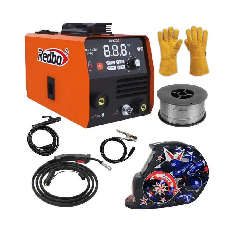 REDBO - SOLDADORA REDBO MIG-120M PRO + CARETA + GUANTES + ALAMBRE FLUX