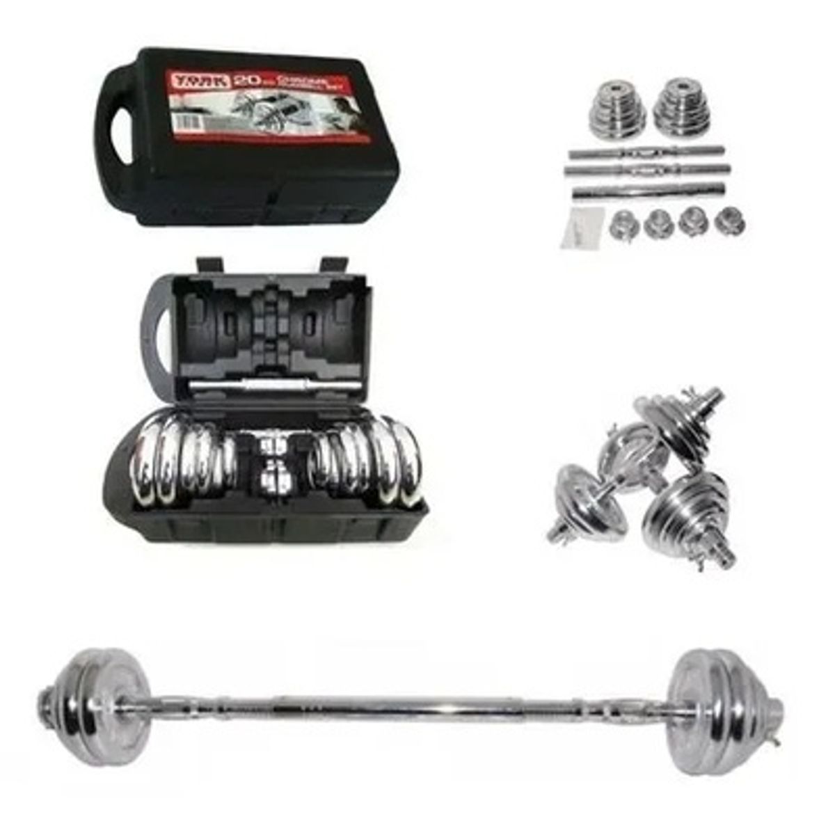 GENERICO - Set De Pesas 20kg + Adaptador Para Barra Recta +2 Mancuernas