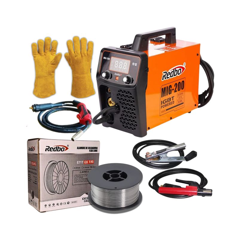 REDBO - Soldadora Inversora Mig 200 AMP REDBO MIG200 + Guante + 5kg de alambre