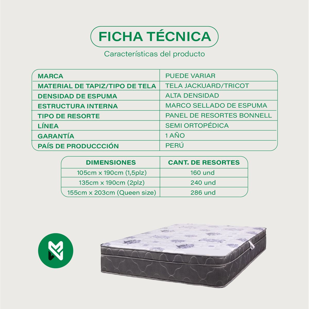 MUEBLES MACRUMO - COLCHON SEMI ORTOPÉDICO 2 PLAZAS (240 RS)+Almohada+Protect