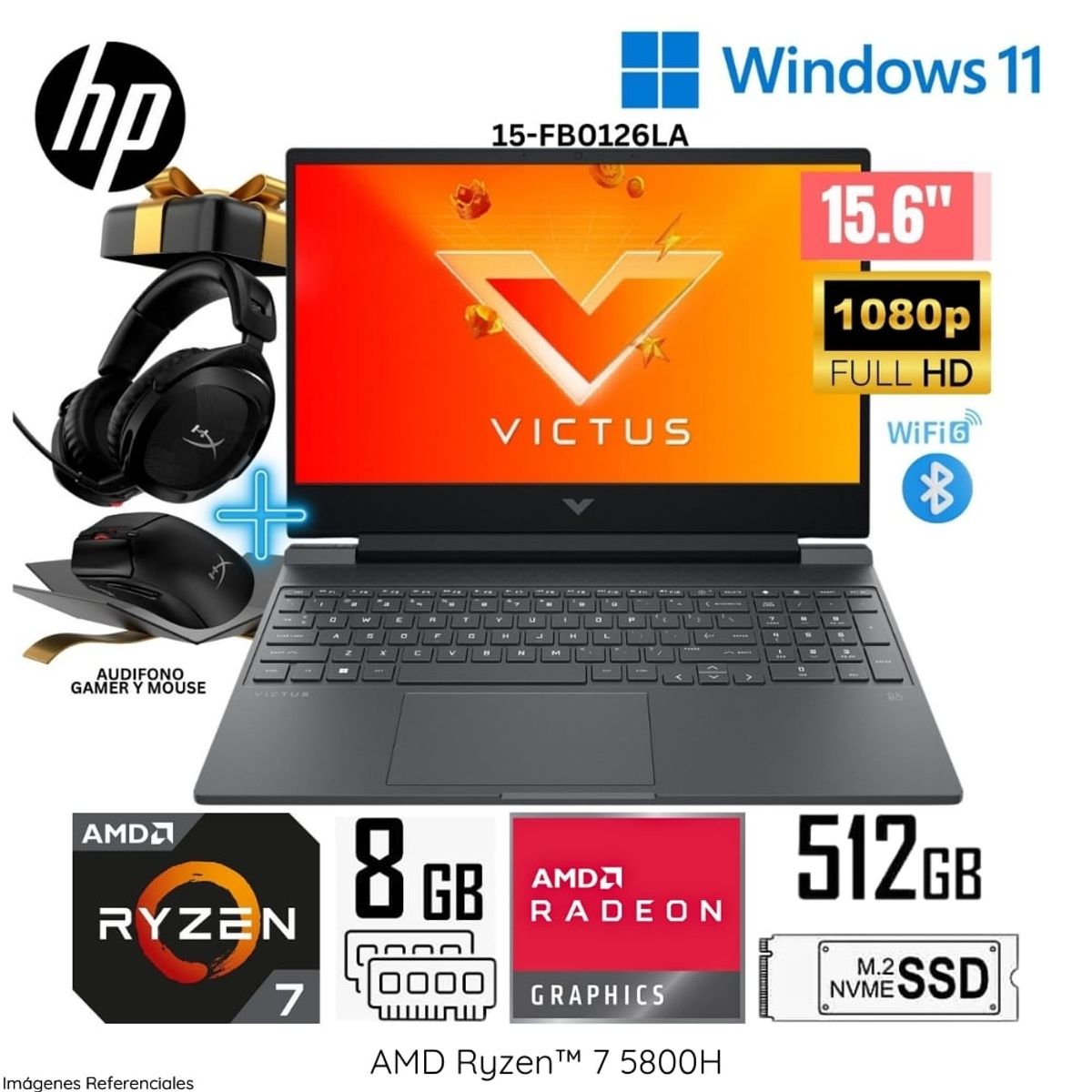 HP - Laptop HP Victus Gaming 15-FB0126LA AMD Ryzen 7-5800H 8GB RAM 512GB SSD 156 FHD RTX3050-4GB+Regalo