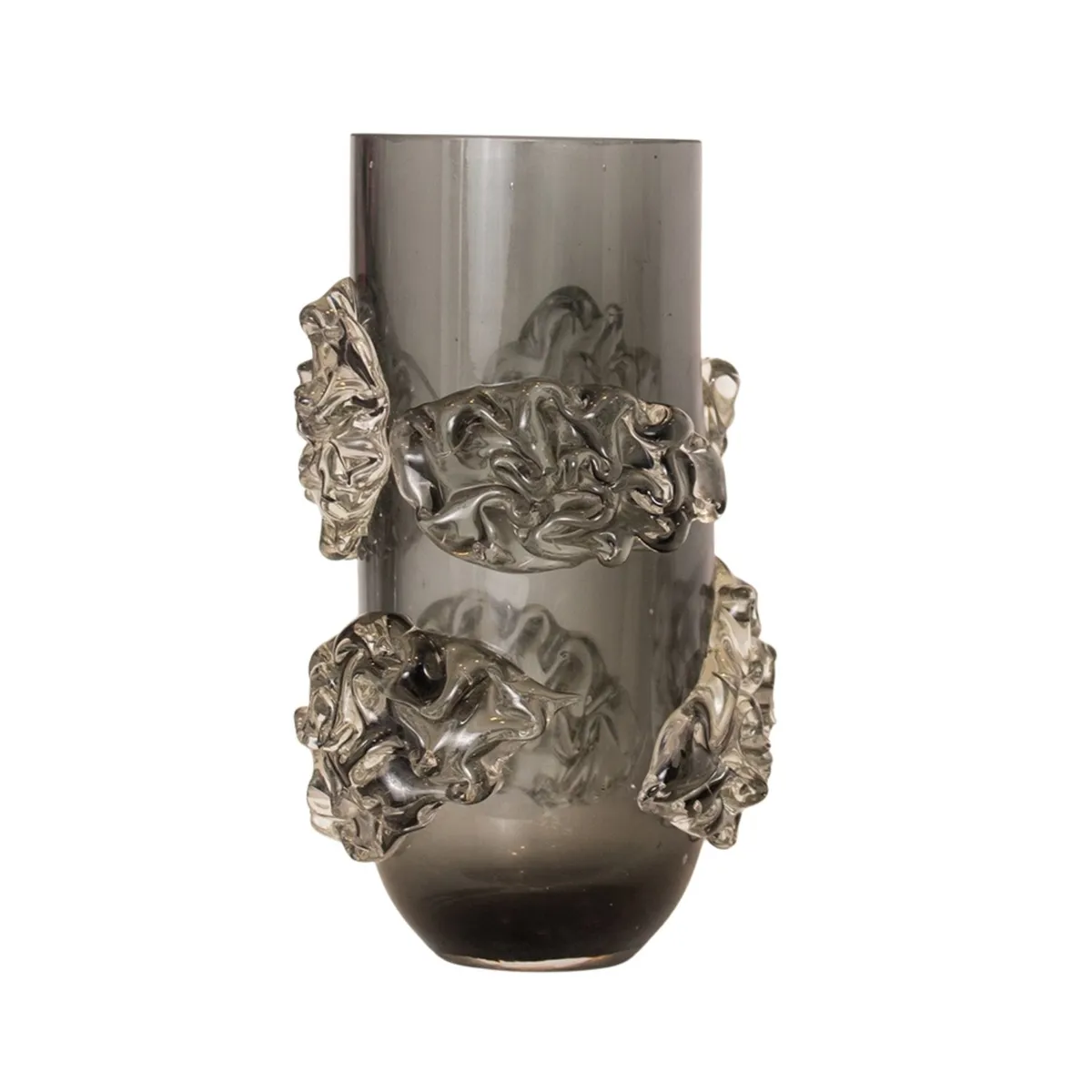 PANADECOR - Florero Panadecor Gris Con Relieves Florales De Vidrio 23Cm