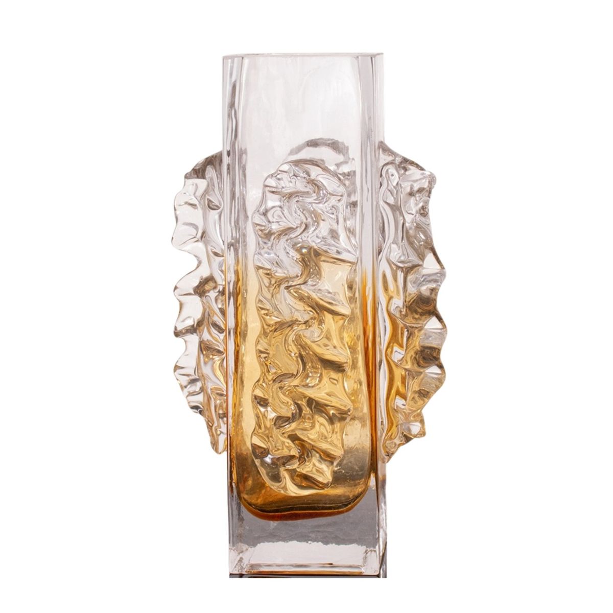 PANADECOR - Florero Panadecor Rectangular Ámbar Degradado Con Relieves De Vidrio 25Cm