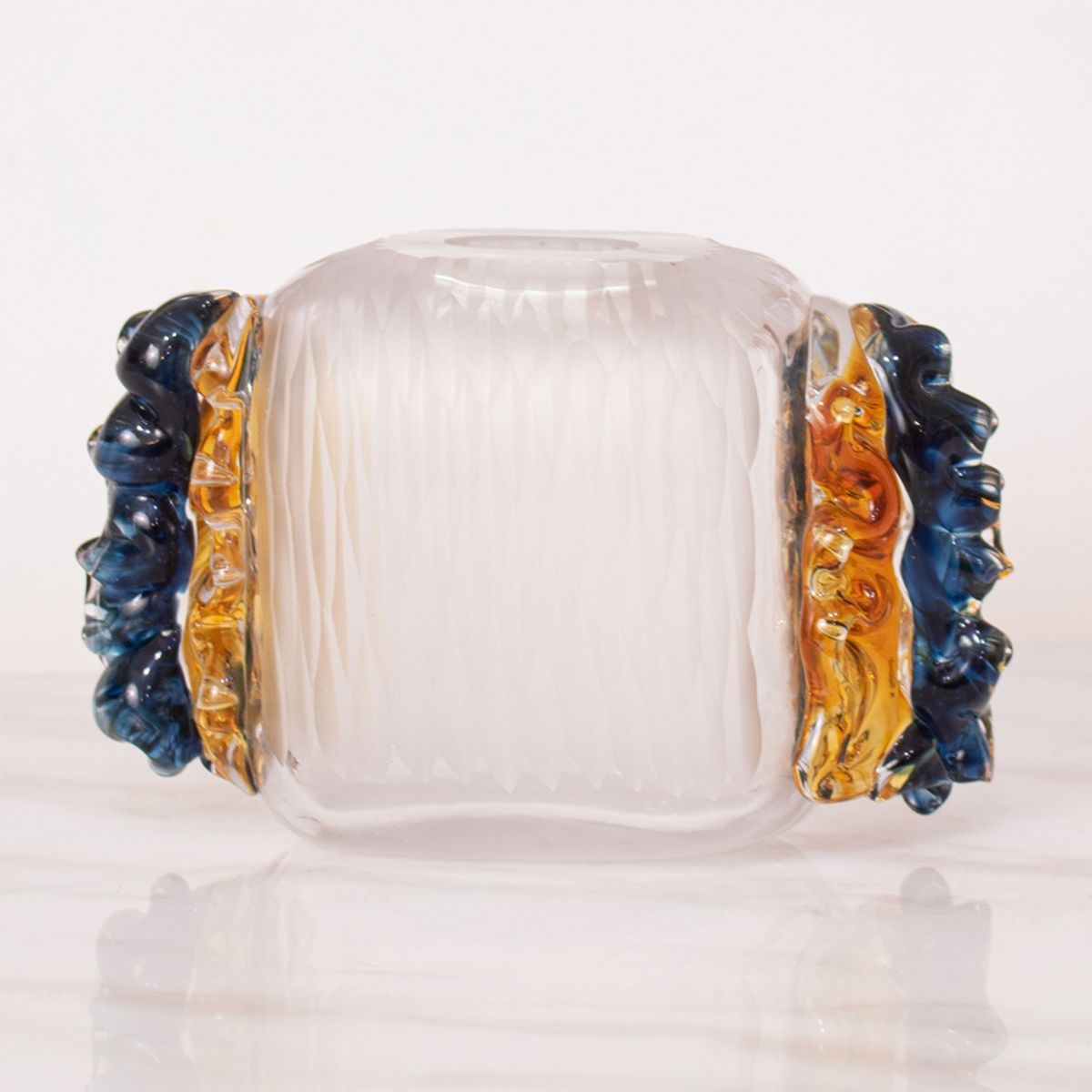 PANADECOR - Florero Panadecor De Vidrio Transparente Con Relieves Artísticos 12Cm