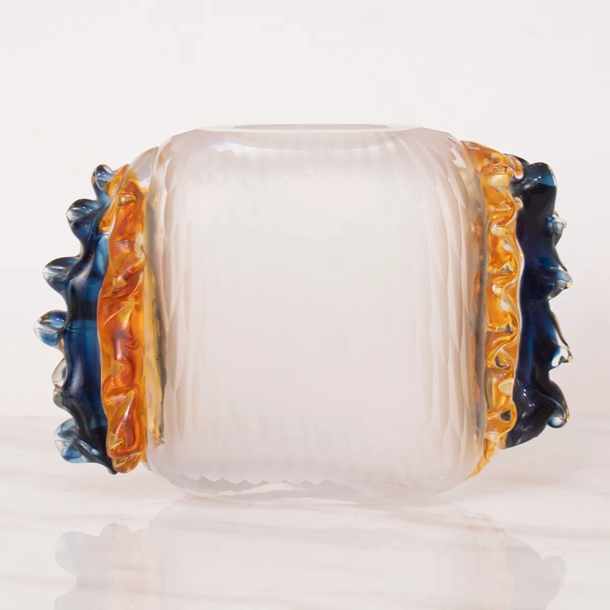 PANADECOR - Florero Panadecor De Vidrio Transparente Con Relieves Artísticos 14Cm