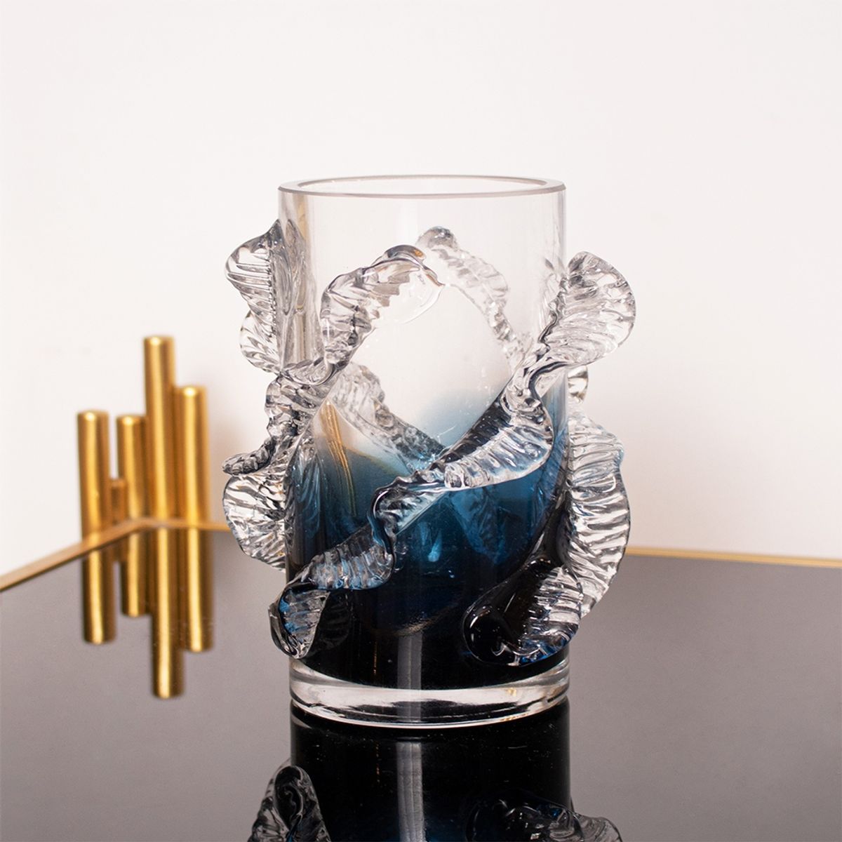 PANADECOR - Florero Panadecor De Vidrio Estillo Murano Con Relieves Azul Murano 15Cm