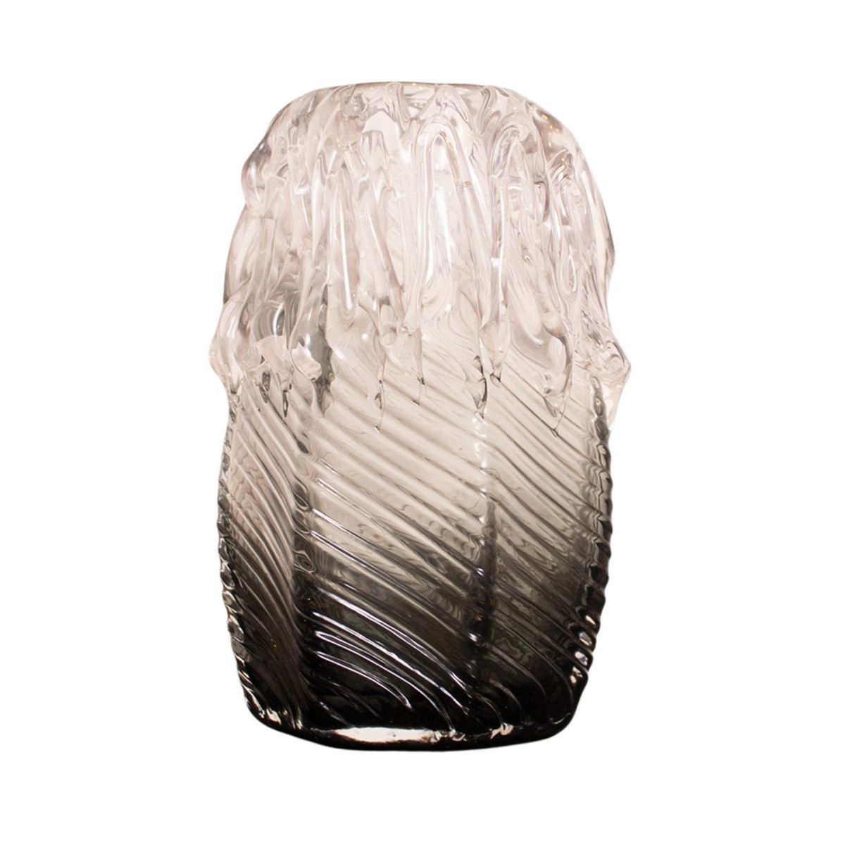 PANADECOR - Florero Panadecor De Vidrio Ahumado Con Textura Diagonal Y Relieve 18 Cm