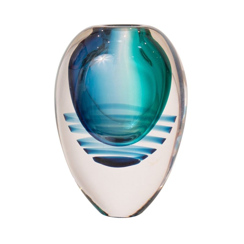 PANADECOR - Florero Panadecor De Vidrio Artístico Azul Con Efecto Óptico 17Cm