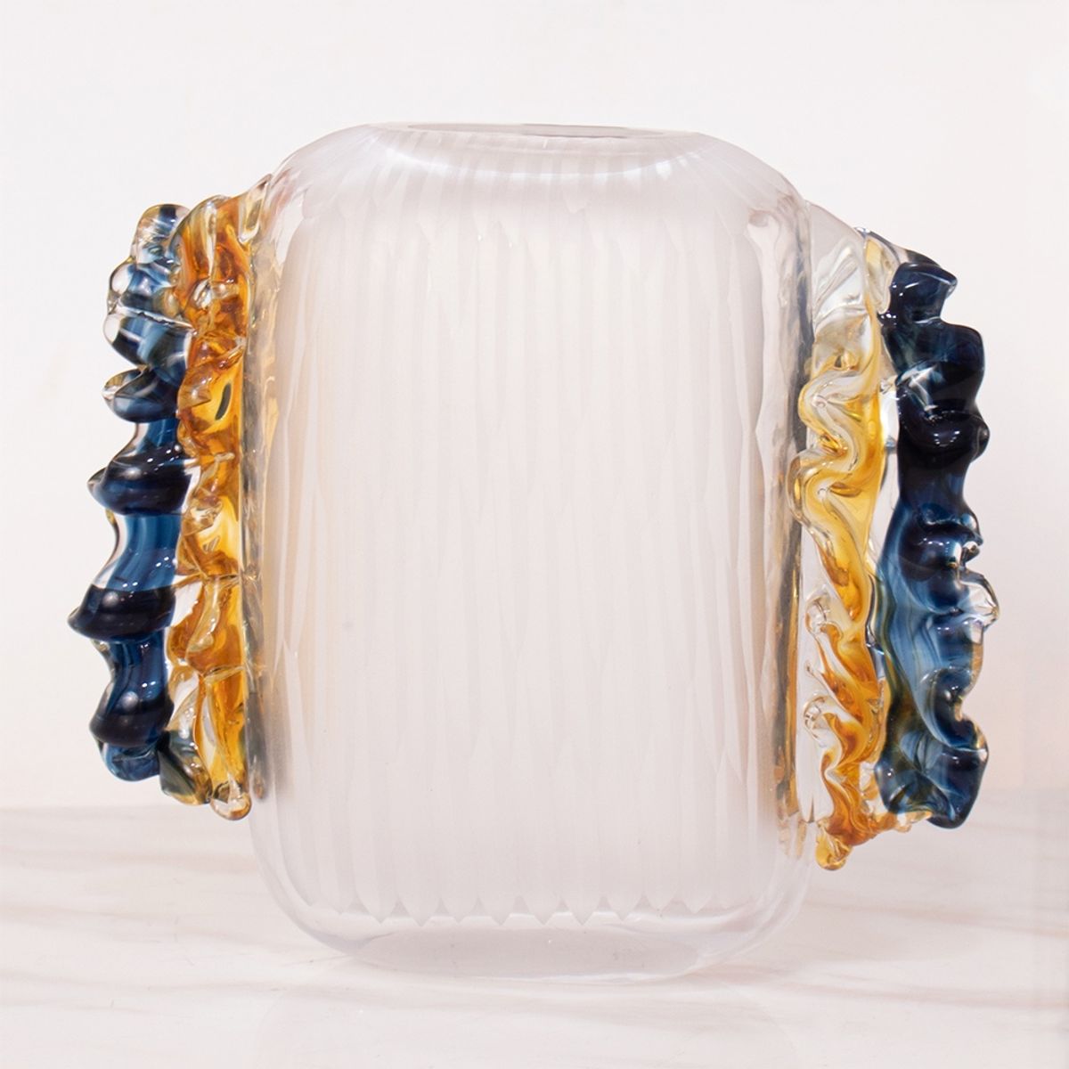 PANADECOR - Florero Panadecor De Vidrio Transparente Con Relieves Artísticos 19Cm