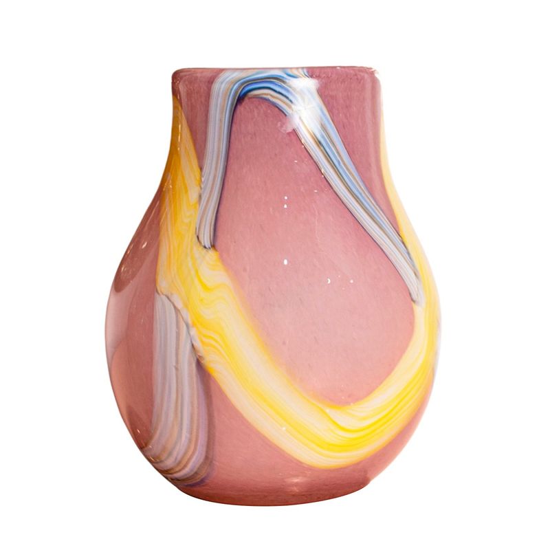 PANADECOR - Florero Panadecor De Vidrio Estilo Murano Rosa Con Arte Abstracto 19Cm