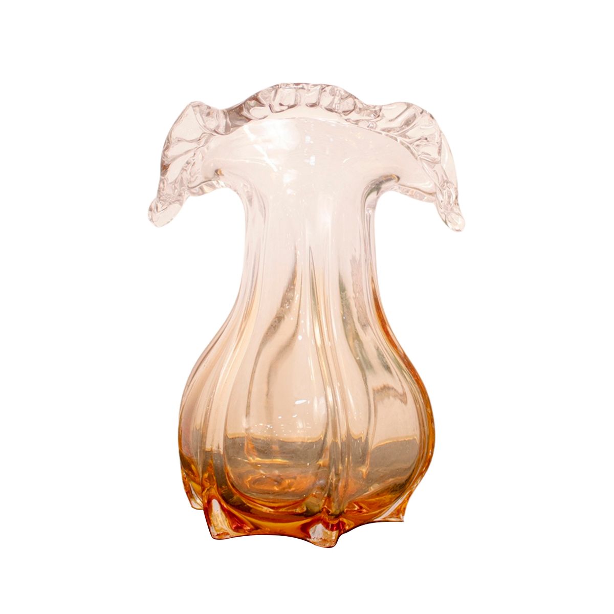 PANADECOR - Florero Panadecor De Vidrio Estilo Murano Ámbar Con Relieves  20Cm