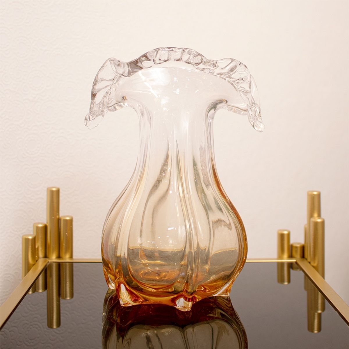 PANADECOR - Florero Panadecor De Vidrio Estilo Murano Ámbar Con Relieves  20Cm