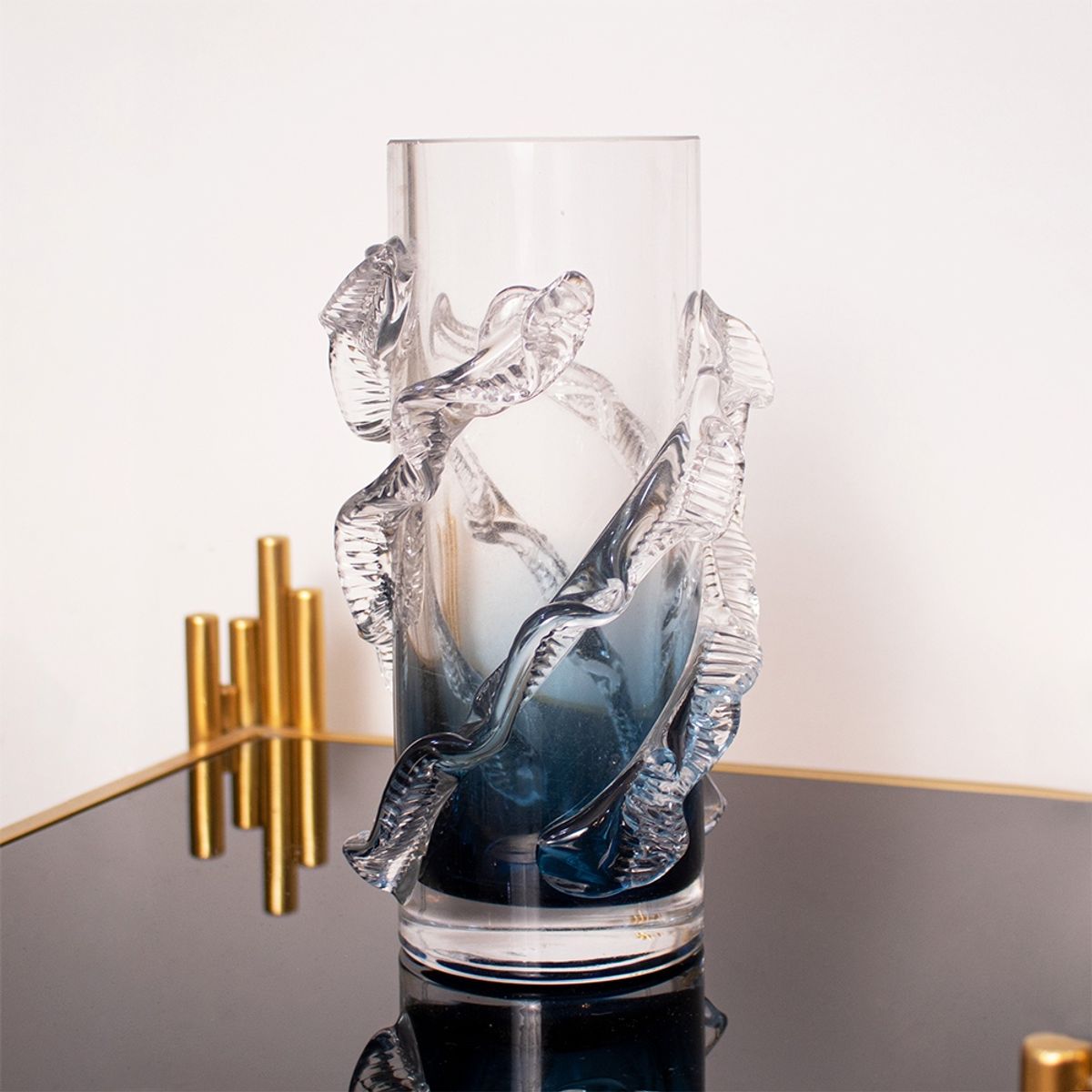 PANADECOR - Florero Panadecor De Vidrio Estillo Murano Con Relieves Azul Murano 21Cm