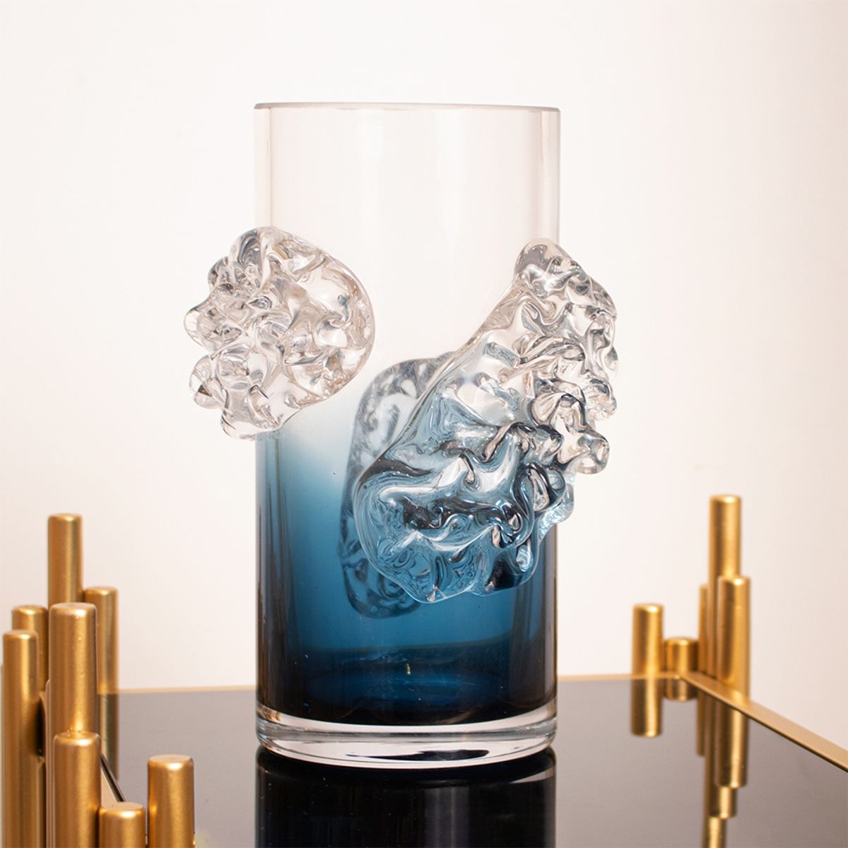 PANADECOR - Florero Panadecor De Vidrio Estilo Murano Azul Degradado 21Cm