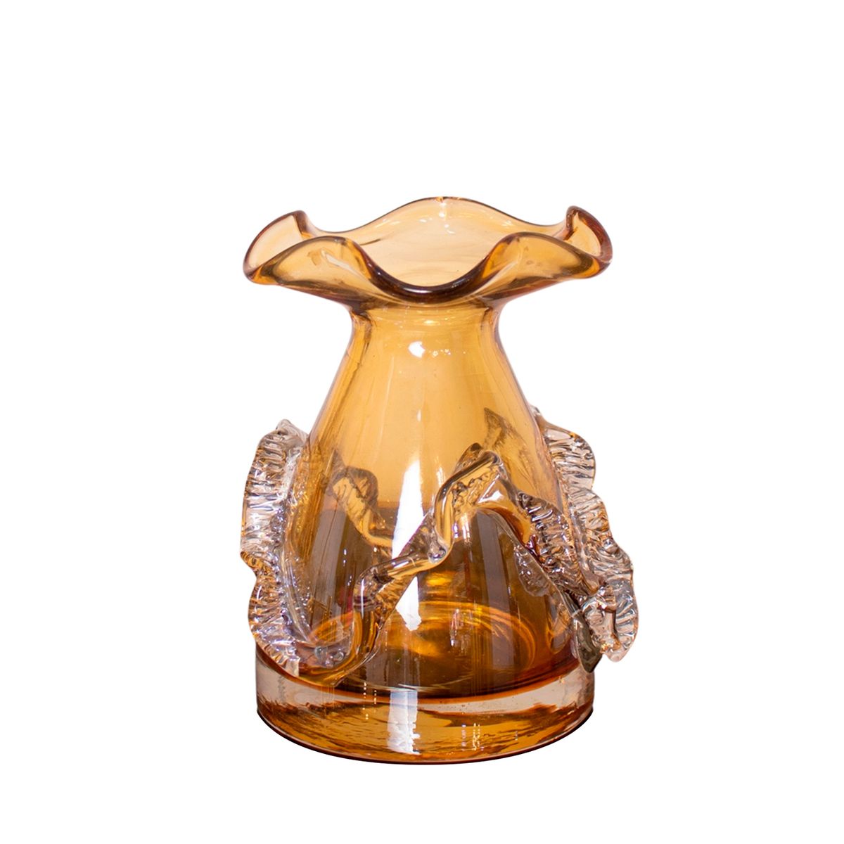 PANADECOR - Florero Panadecor De Vidrio Estilo Murano Ámbar Con Relieve 22Cm