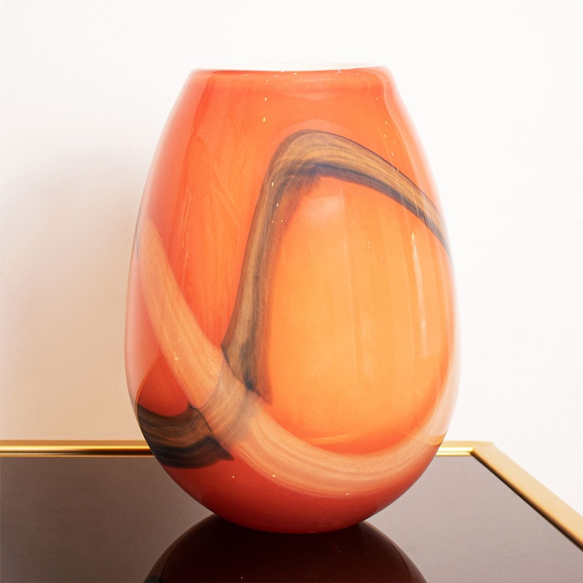 PANADECOR - Florero Panadecor De Vidrio Estilo Murano Naranja Con Trazos 23Cm