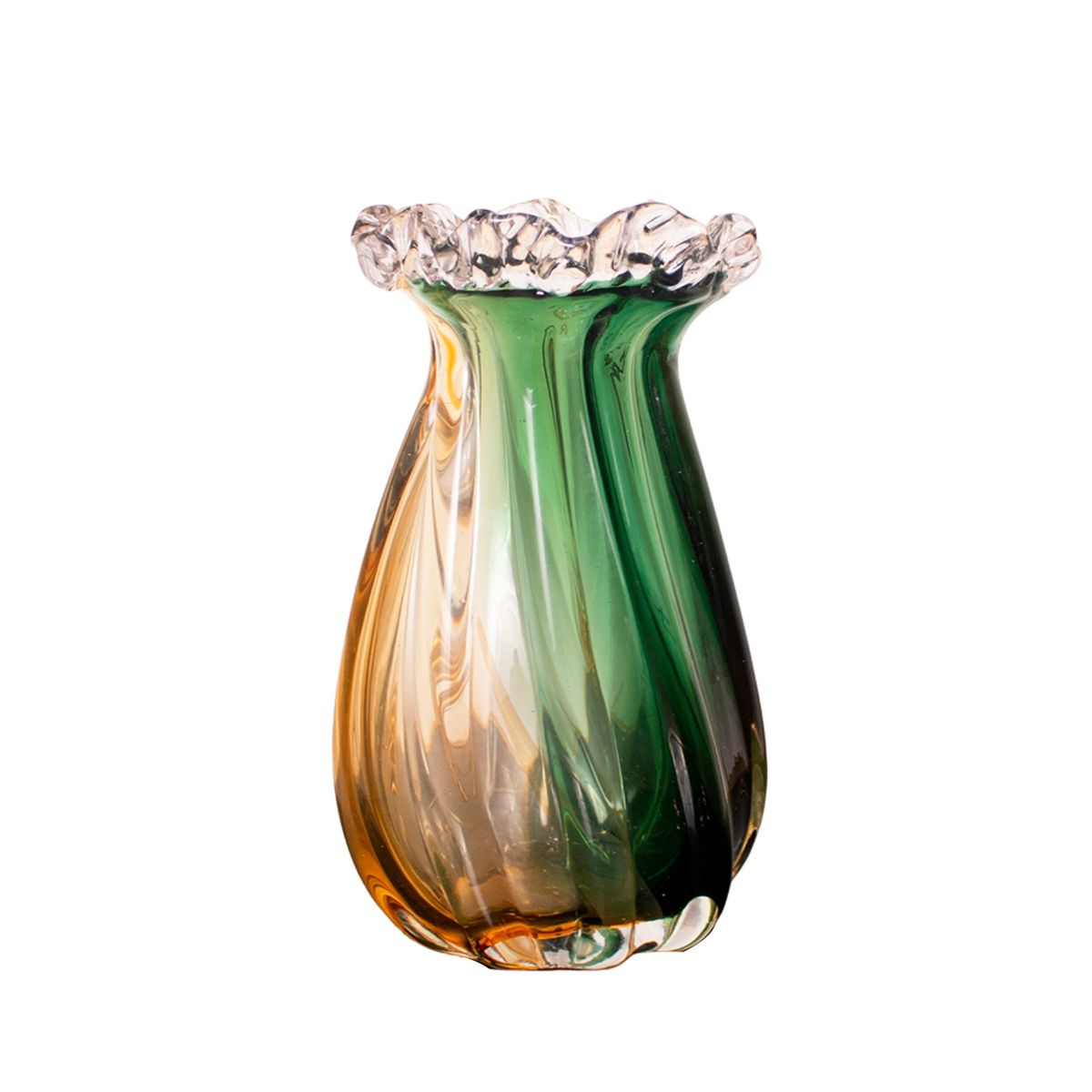PANADECOR - Florero Panadecor De Vidrio Estilo Murano Verde Y Ámbar 24Cm