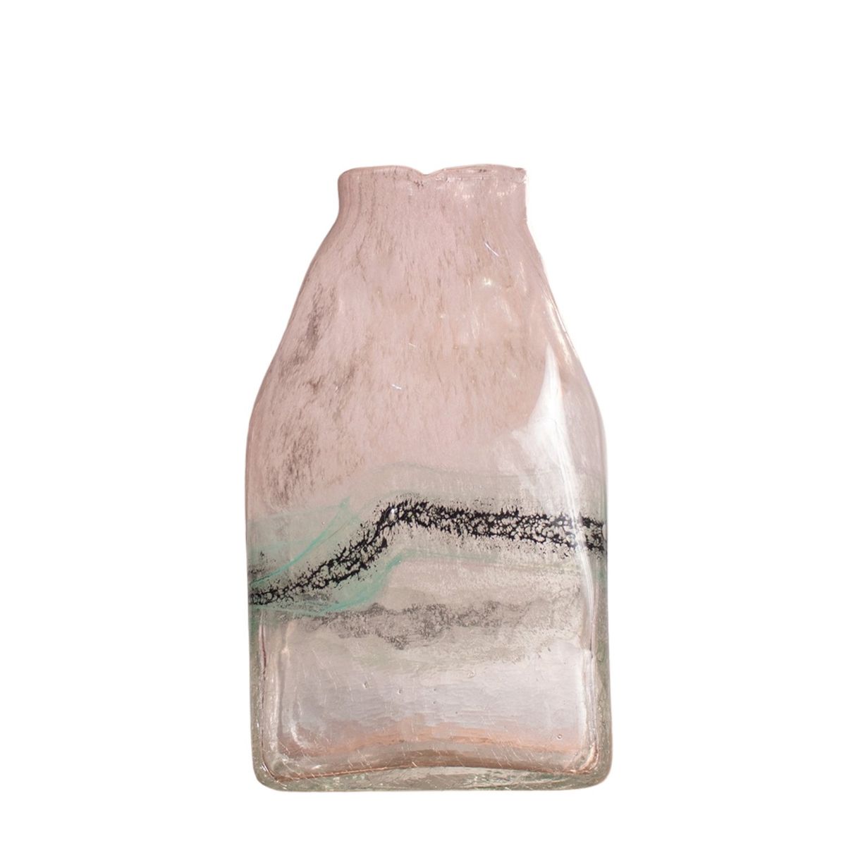 PANADECOR - Florero Panadecor De Vidrio Estilo Murano Rectangular Rosa  Pálido 27Cm