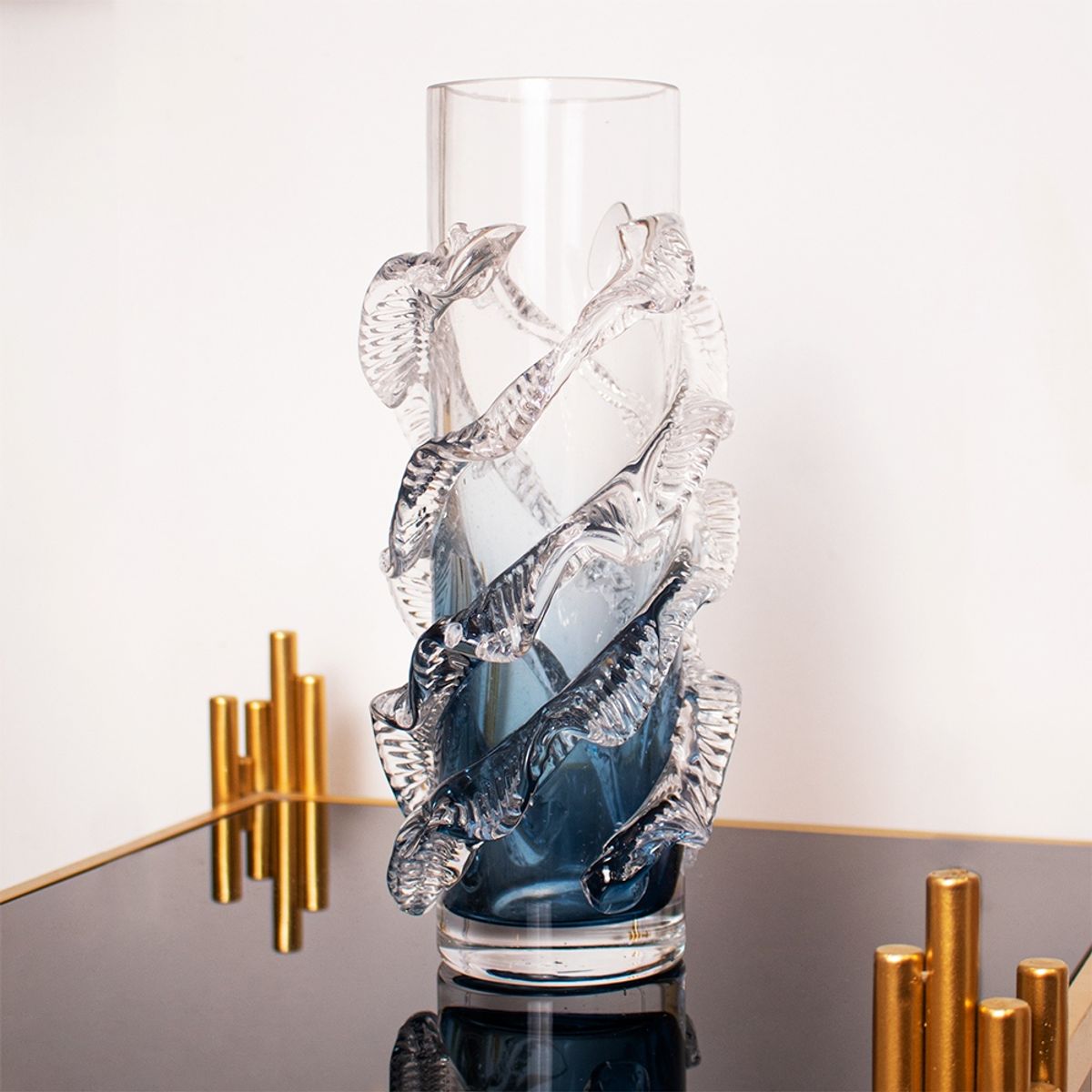 PANADECOR - Florero Panadecor De Vidrio Estilo Murano Con Degradado Azul 28Cm