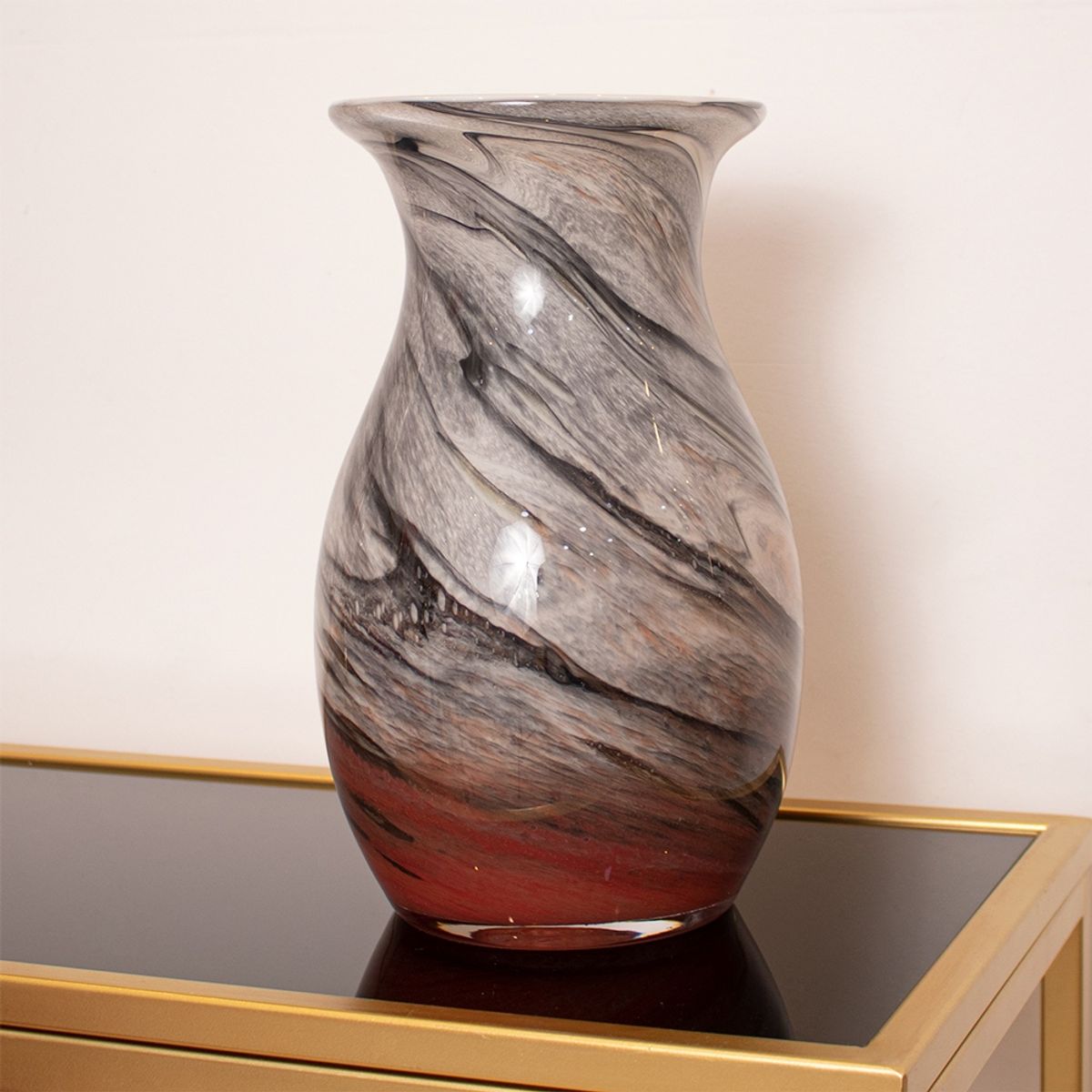 PANADECOR - Florero Panadecor De Vidrio Estilo Murano Marmolado Oscuro Y Rojizo 28Cm