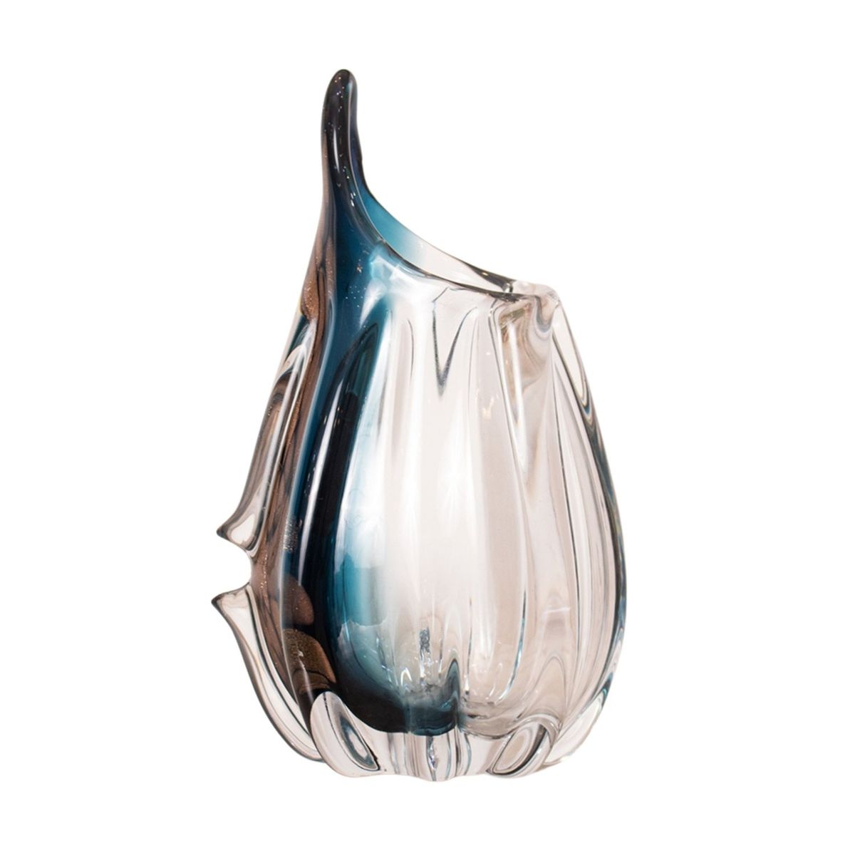 PANADECOR - Florero Panadecor De Vidrio Estilo Murano Con Detalles En Azul 30Cm