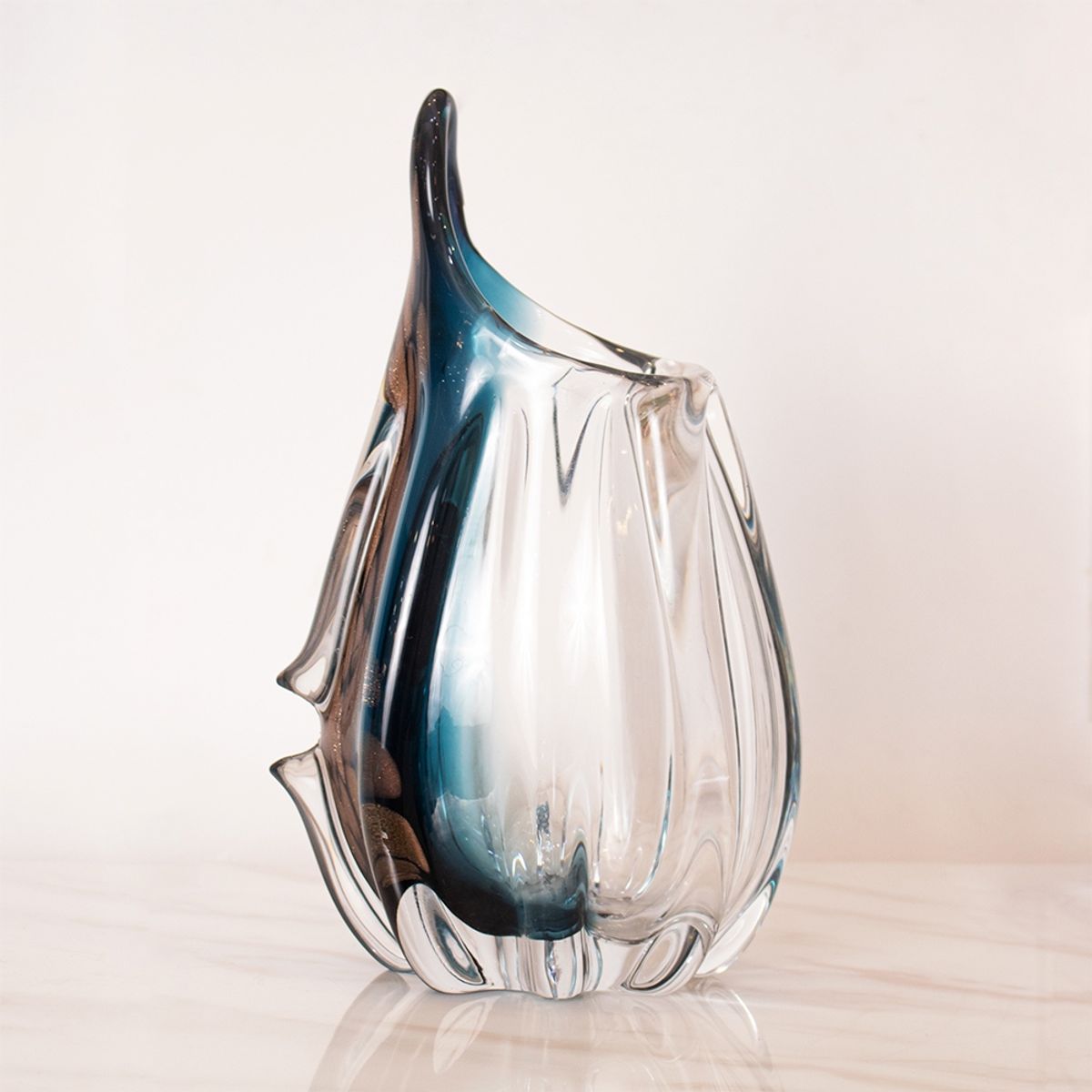 PANADECOR - Florero Panadecor De Vidrio Estilo Murano Con Detalles En Azul 30Cm