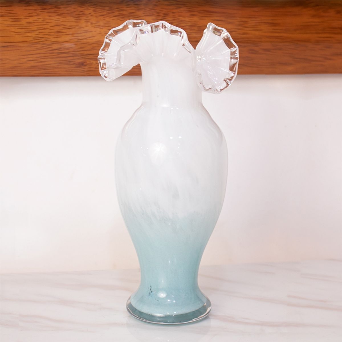 PANADECOR - Florero Panadecor De Vidrio Estilo Murano Blanco Con Celeste 30Cm