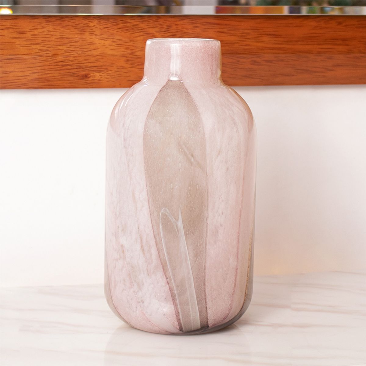 PANADECOR - Florero Panadecor De Vidrio Estilo Murano Rosado Suave 31Cm