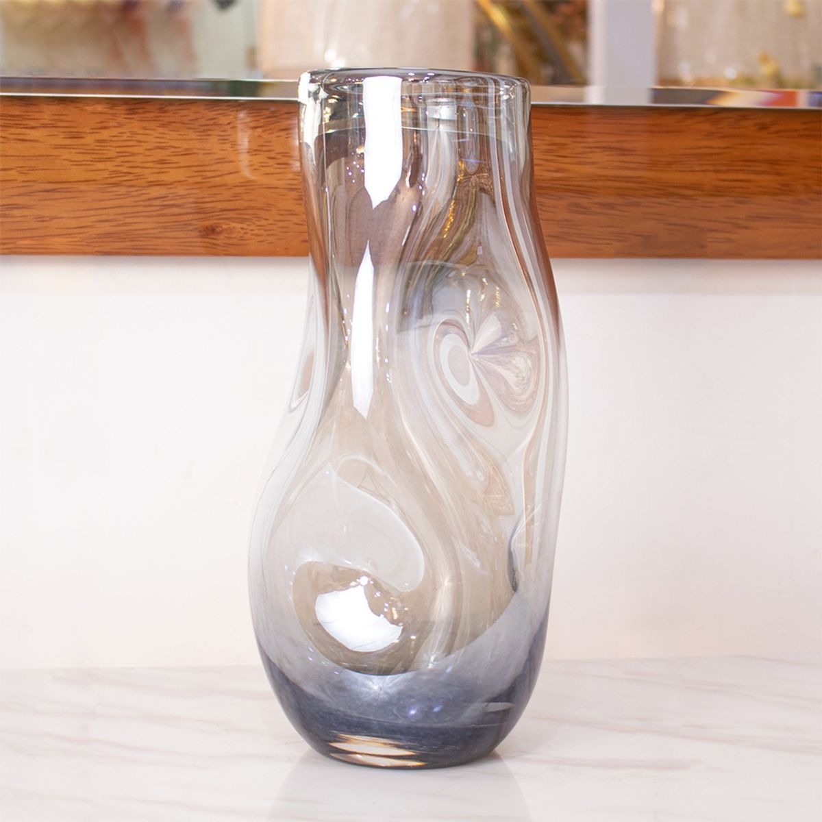 PANADECOR - Florero Panadecor De Vidrio Estilo Murano Gris Azulado 34Cm