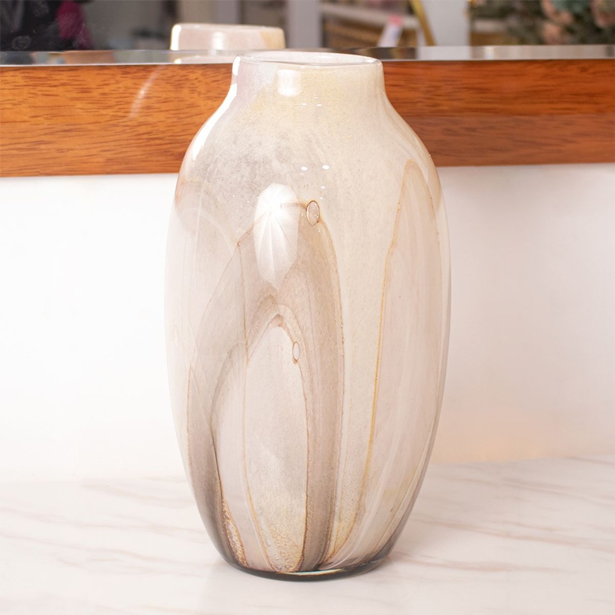 PANADECOR - Florero Panadecor De Vidrio Estilo Murano Beige 34Cm