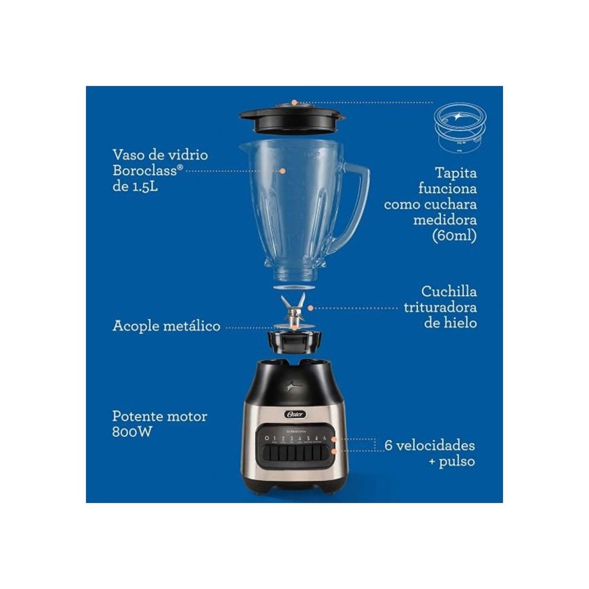OSTER - Licuadora con vaso de vidrio y 6 velocidades Oster BLSTPEG-NPB