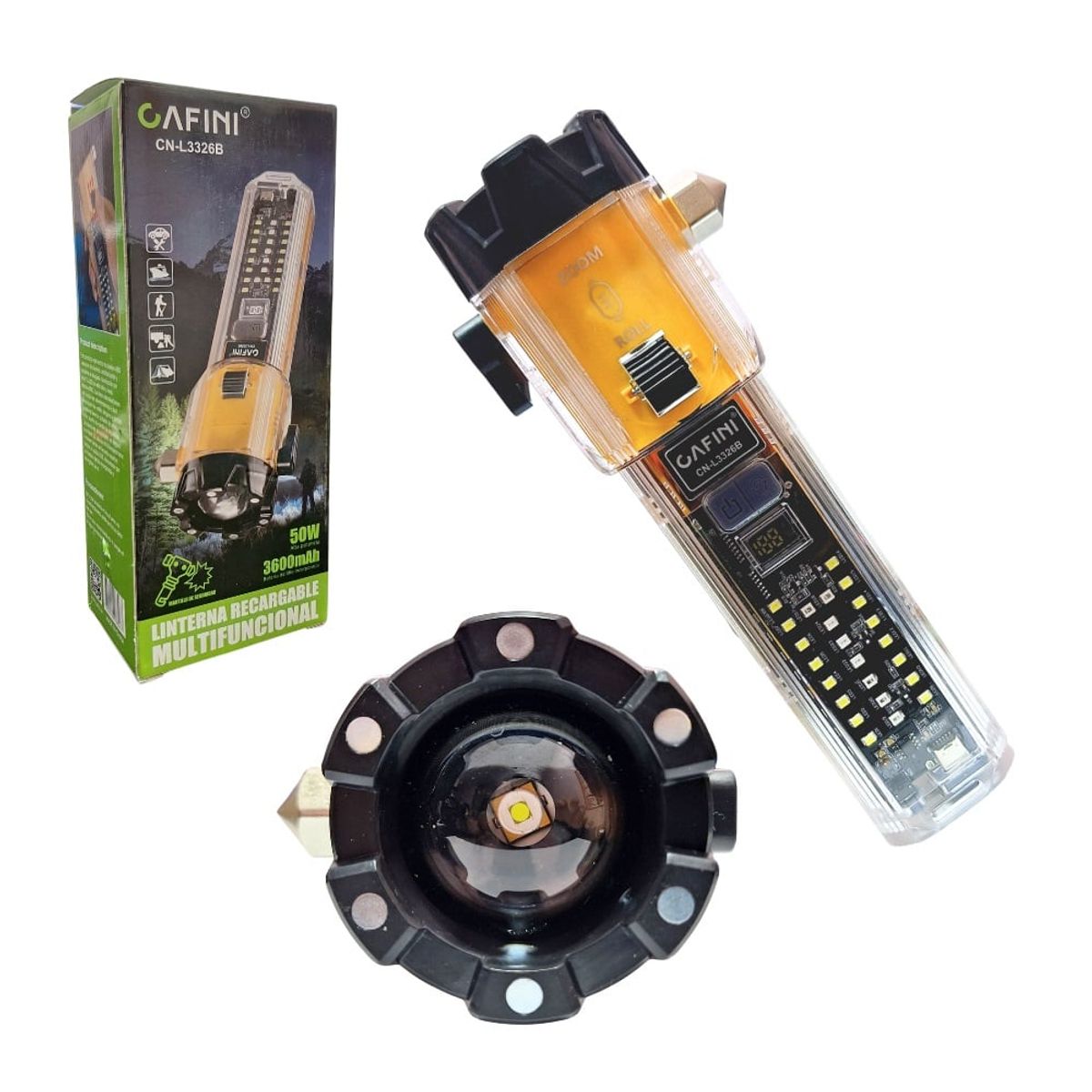 CAFINI - Linterna De Mano 50w Recargable Multifuncional  Cafini