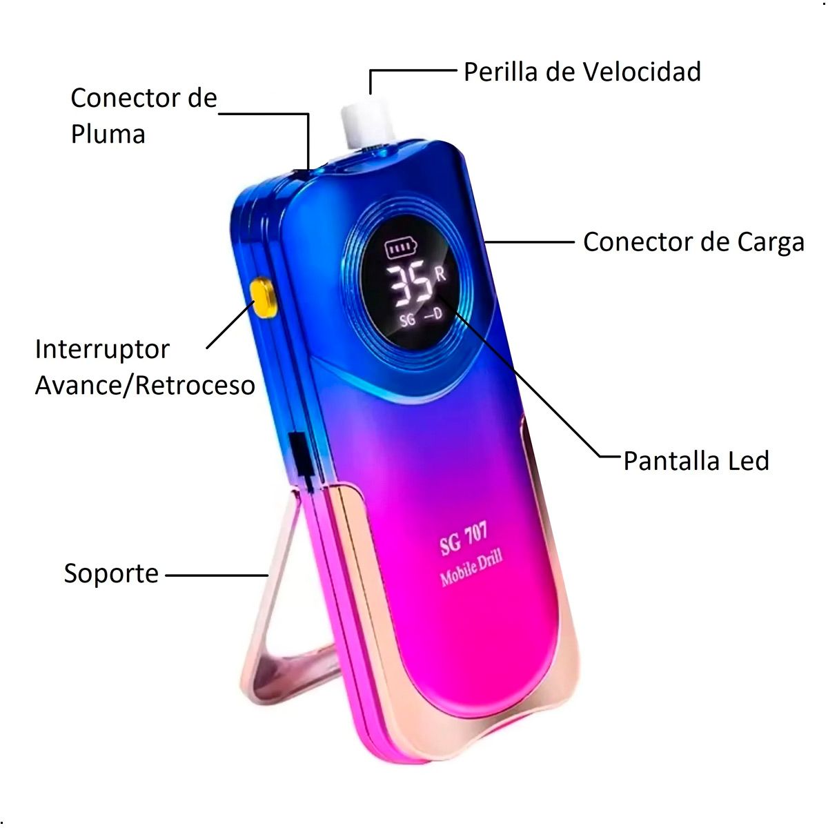 GENERICO - Pulidor Uñas Pedicura Mobile Drill Sg707 Inalámbrico