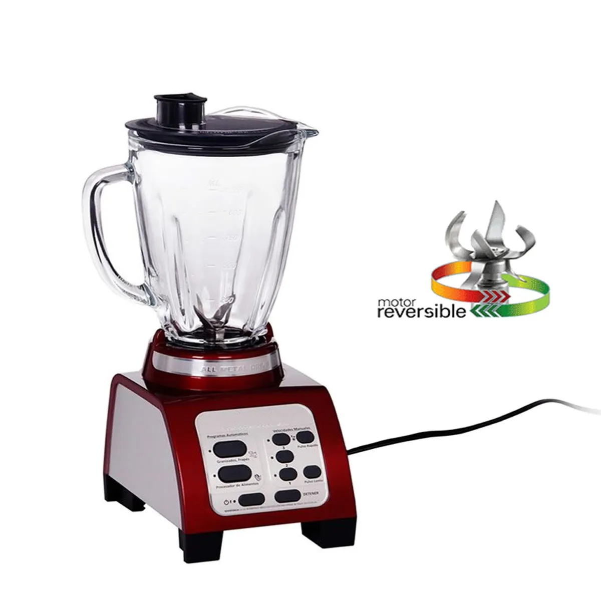 GENERICO - Licuadora FOSTERIER con Motor Reversible Vaso de Vidrio Templado Rojo