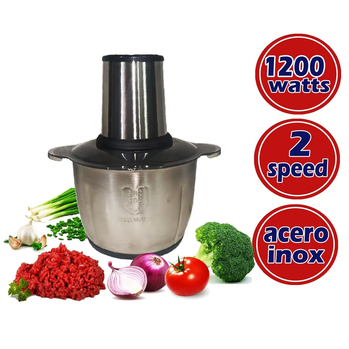 GENERICO - Picatodo Eléctrico 3 Litros para Carnes y Verduras de Acero Inoxidable