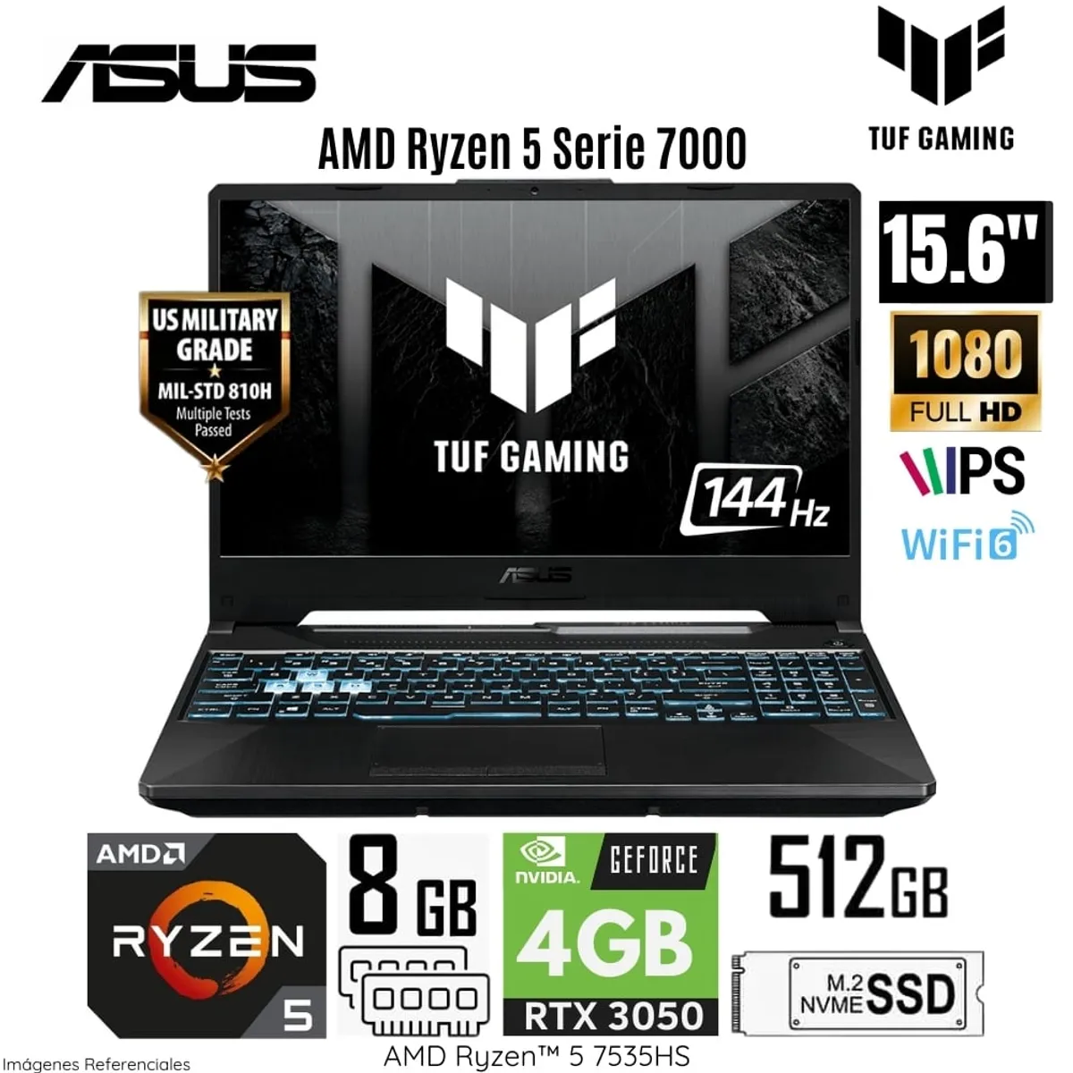 ASUS - Laptop Asus TUF GAMING FA506NC-HN011W AMD Ryzen 5 7535HS 8GB RAM 512GB SSD 15.6" FHD RTX3050 4GB