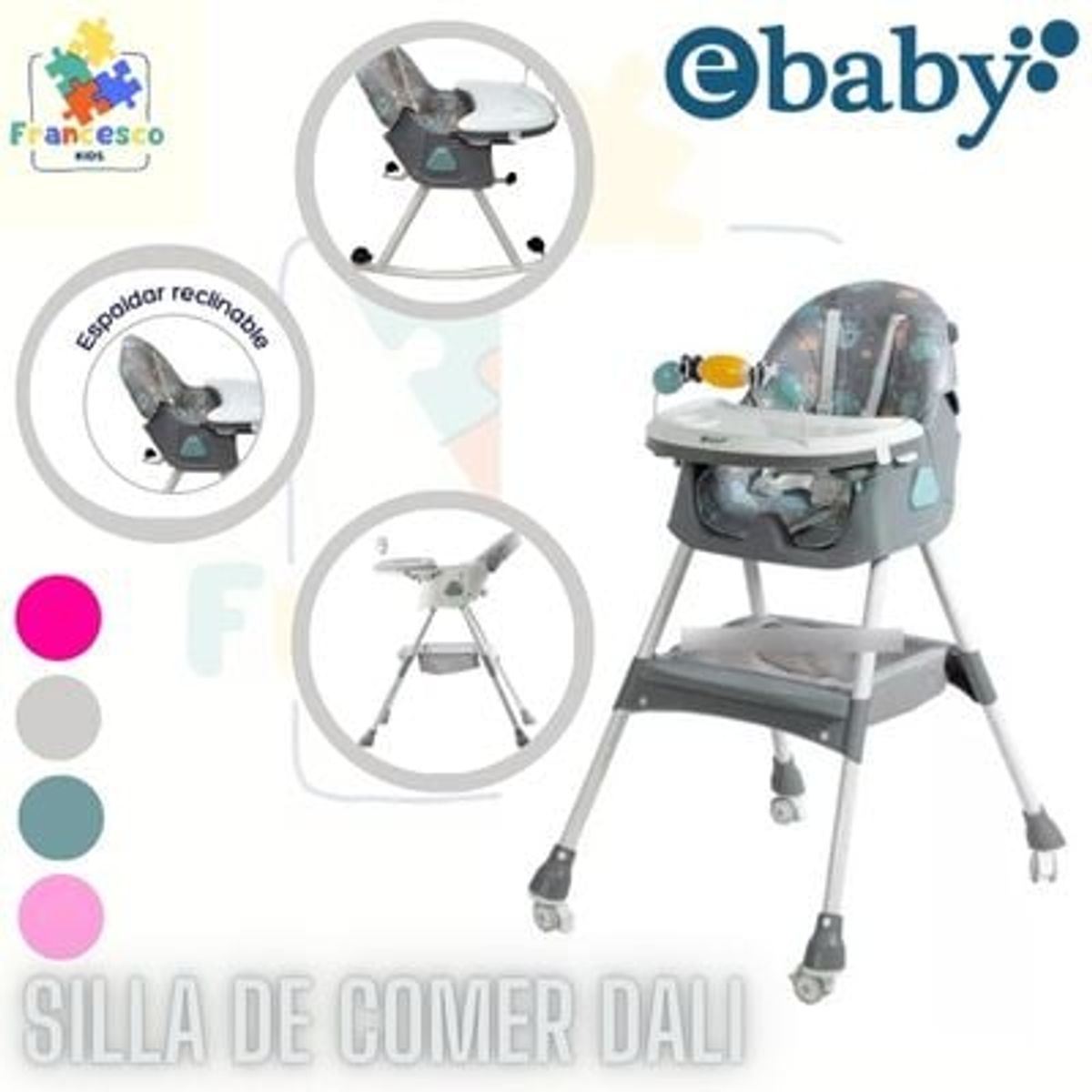 EBABY - Silla de Comer Reclinable DALI-GRIS633 con platito de regalo