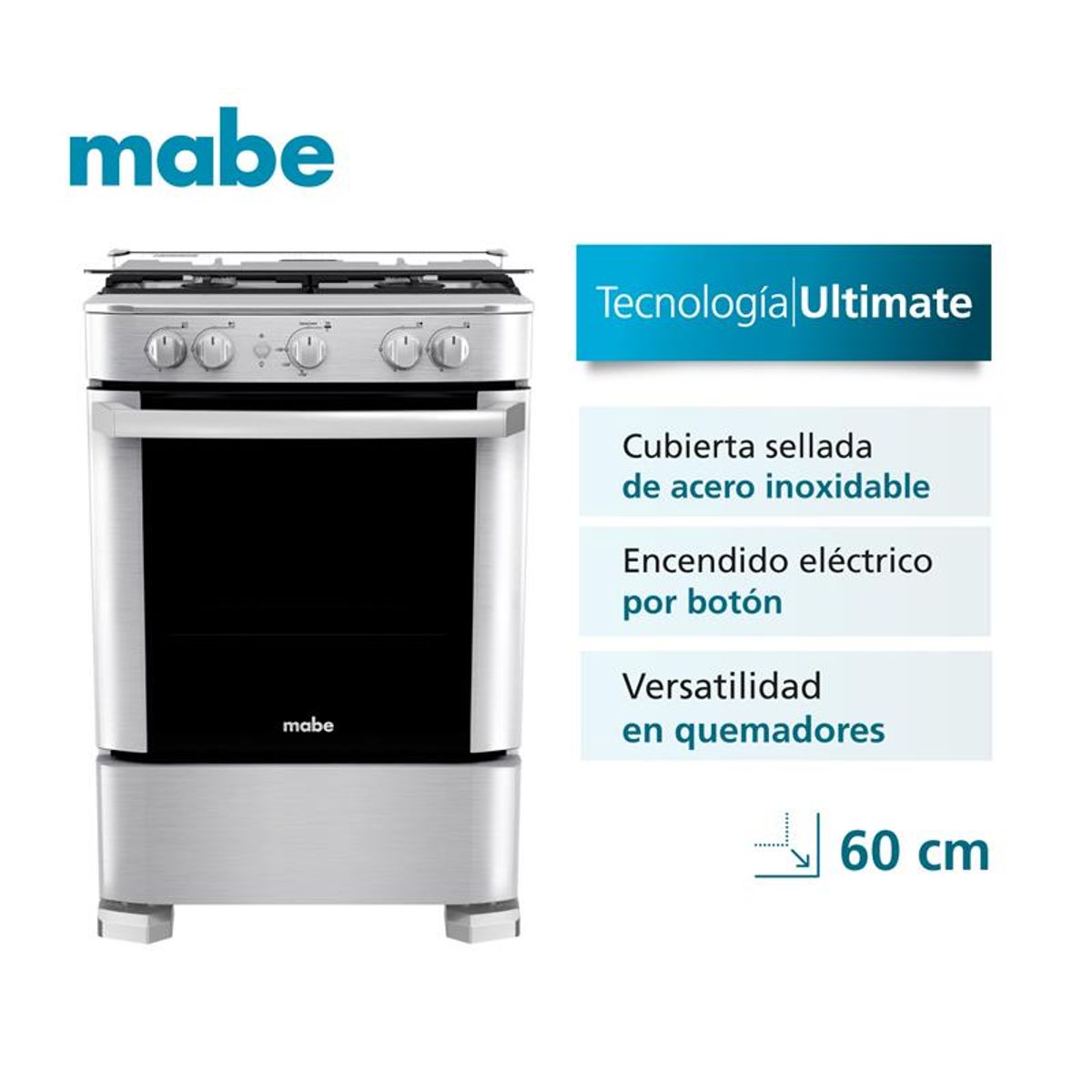 MABE - Cocina de piso a Gas 60cm Inox Mabe CMP6035FX1
