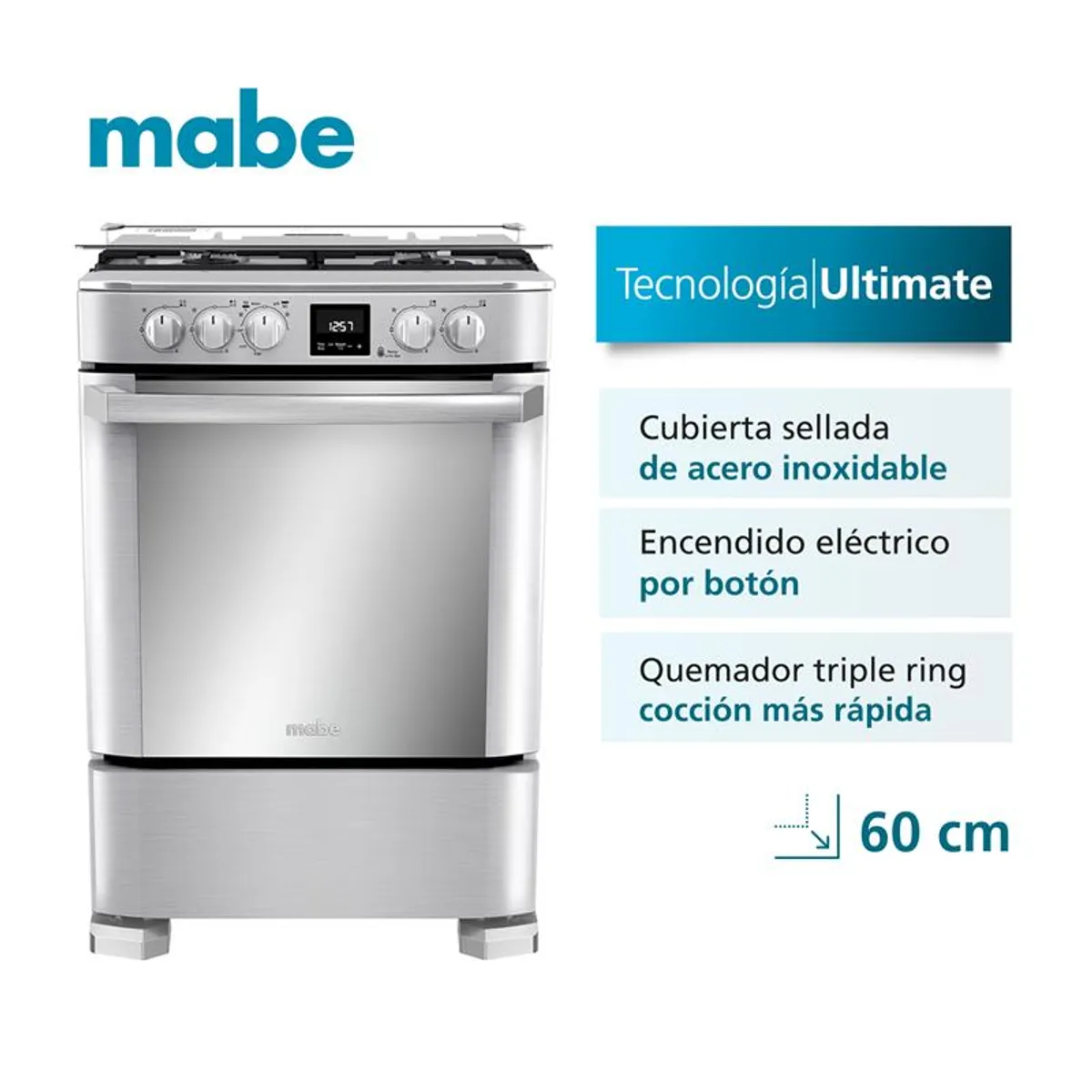 MABE - Cocina de piso a Gas 60cm Inox Mabe CMP6085FX1
