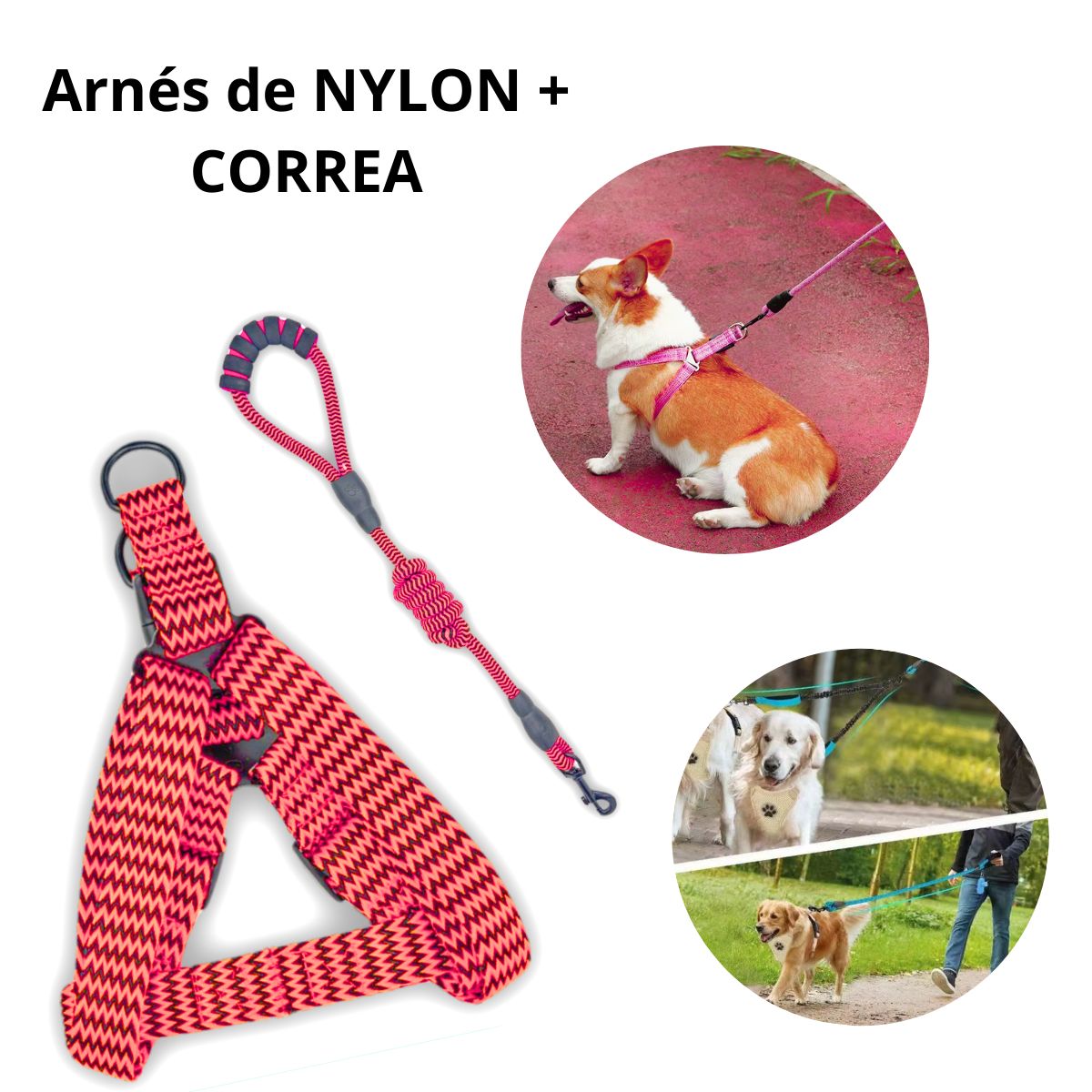 GENERICO - ARNÉS CON CORREA C-MANGO ACOLCHADO P-PERROS ROJO