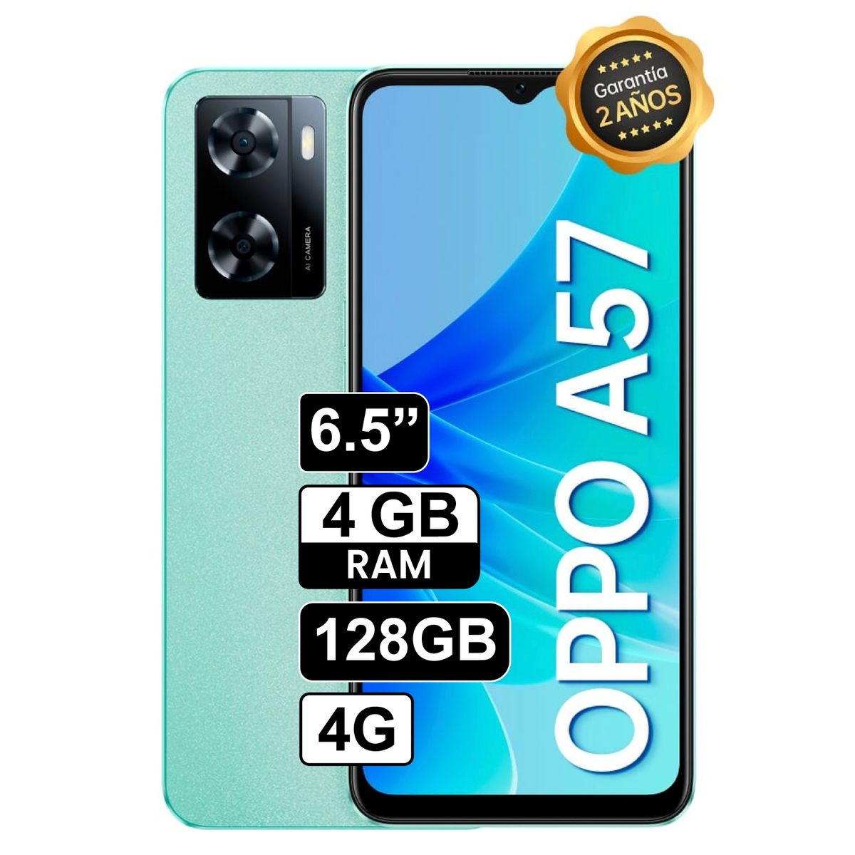 OPPO - Celular Oppo A57 128GB, 4GB ram, cámara principal 13 + 2MP, frontal 8MP, 6.56" Verde