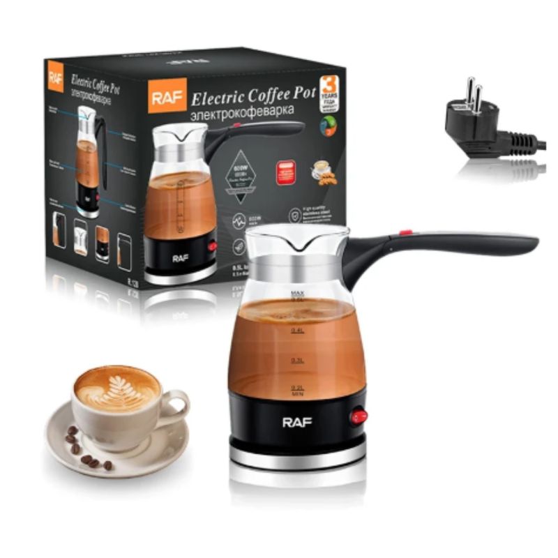 RAFF - Cafetera Turca Eléctrica de Vidrio 600W 500ML Color Aleatorio