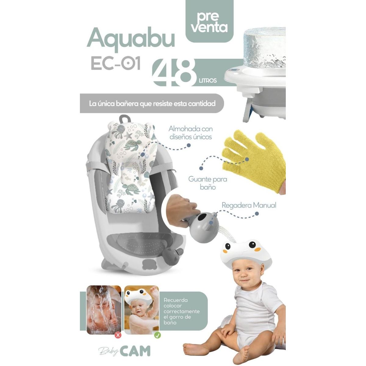 CAM - BAÑERA  AQUABU GRIS 48 LITROS