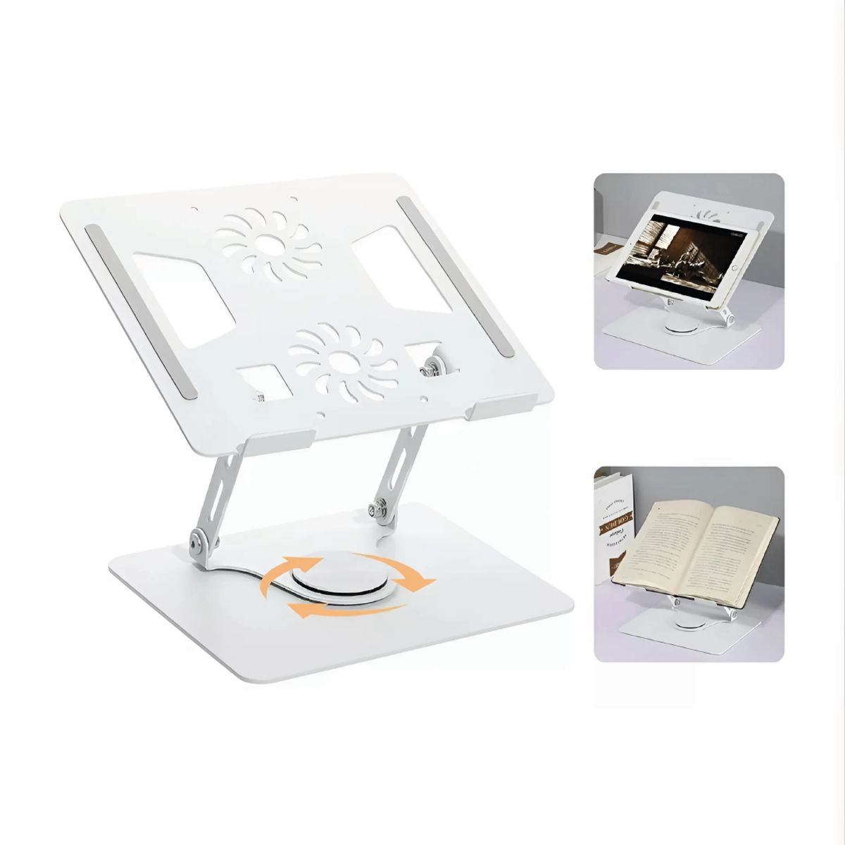 S&T - Soporte de Aluminio S&T para laptop 11-18 Gira 360° Ventiladores Dobles  HL906F Blanco