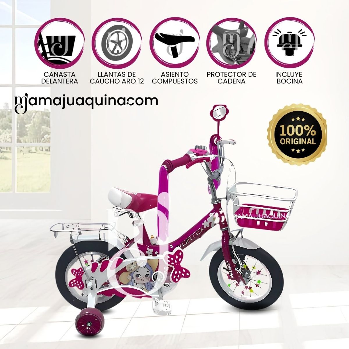 VELOX - Bicicleta Campera con Canasta Aro 12 «CANDY III» Fucsia