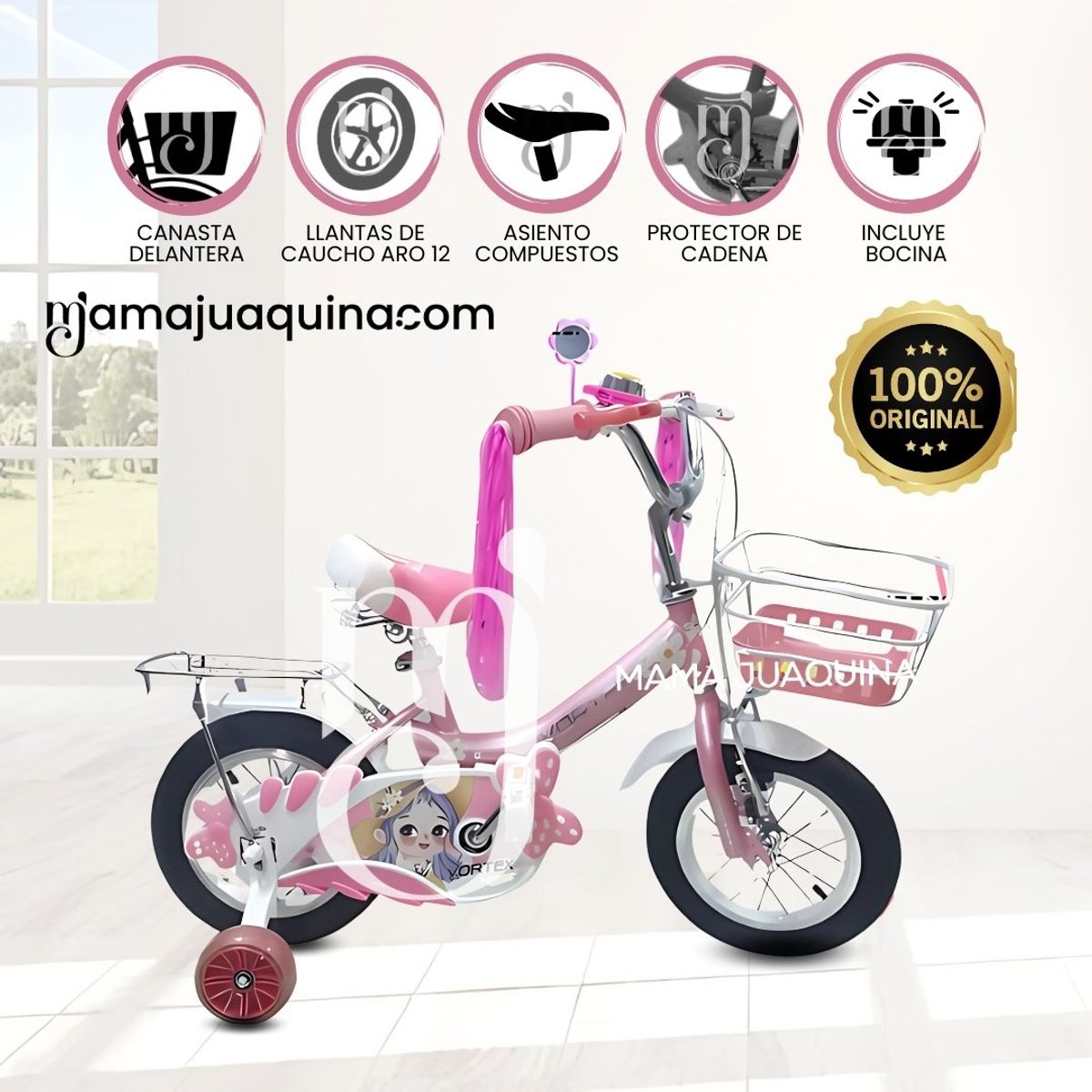 VELOX - Bicicleta Campera con Canasta Aro 12 «CANDY III» Pink