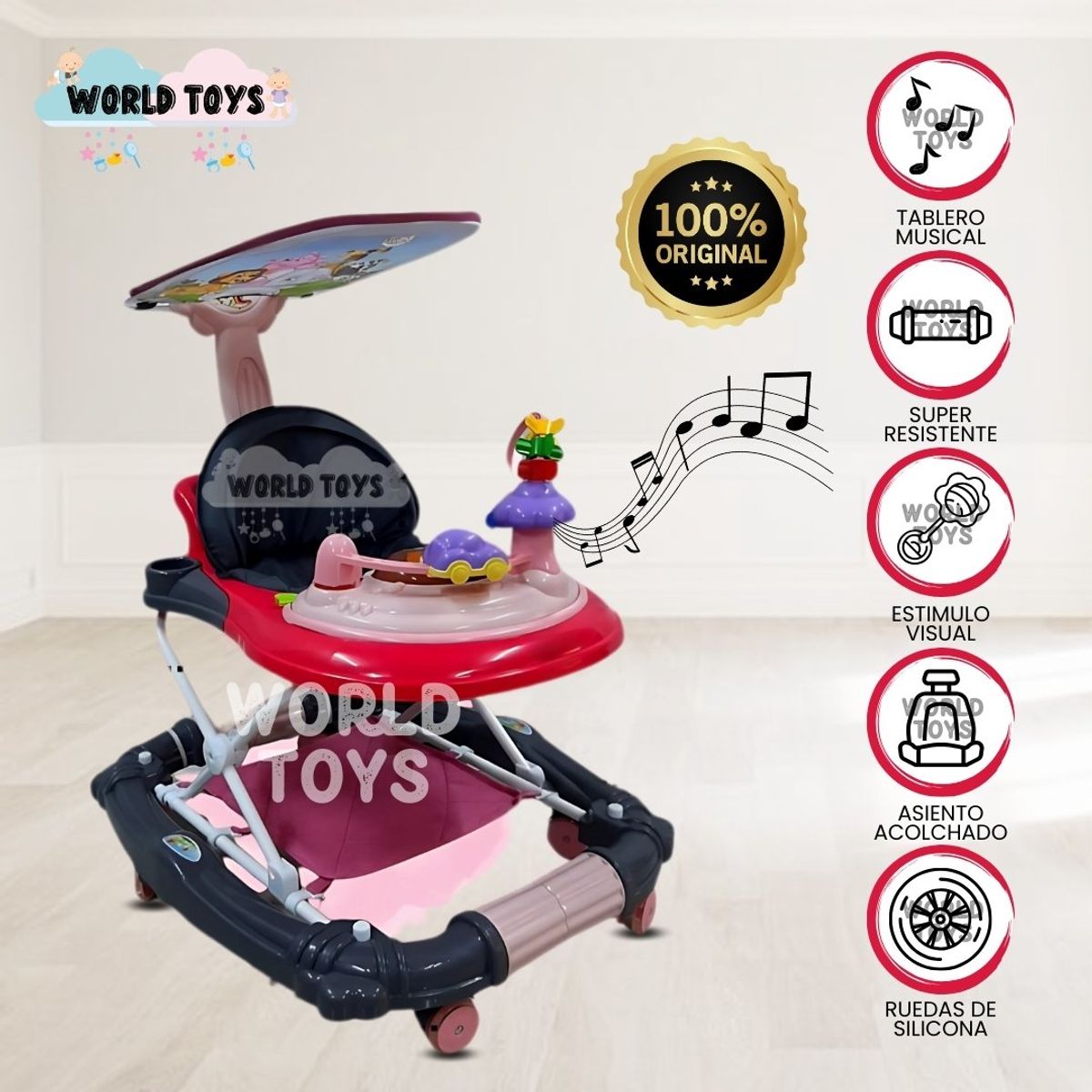BABY - Andador con Tablero Musical «FIRST WALK» Dark Pink