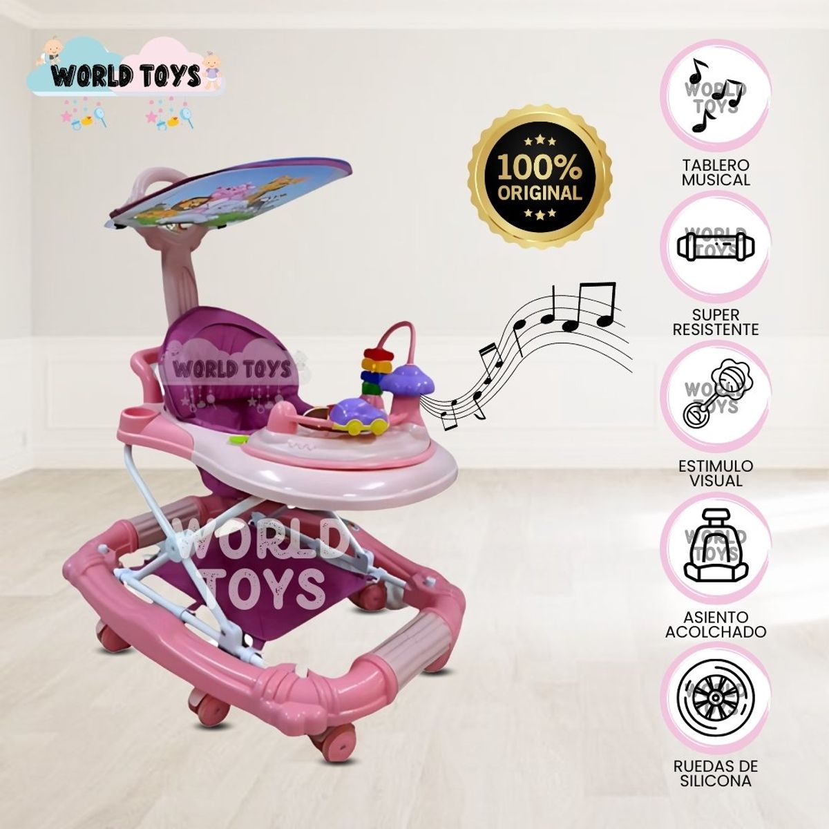 BABY - Andador con Tablero Musical «FIRST WALK» Pink
